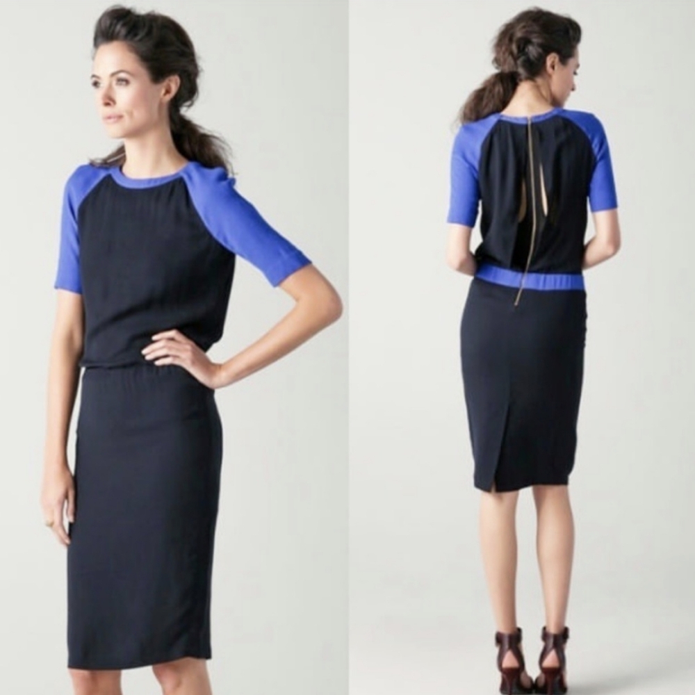 ALC Crepe Cutout Colorblock Dress Cobalt Blue + Black